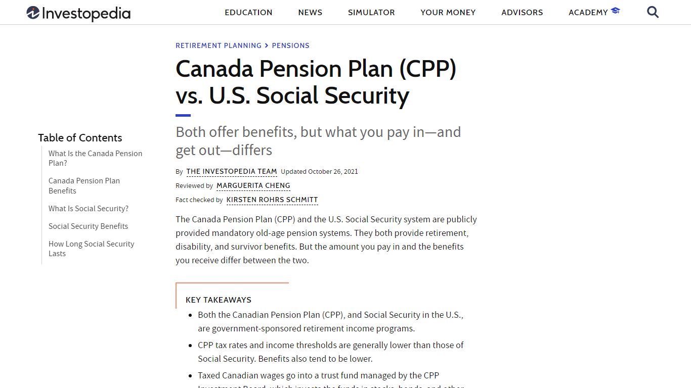 Canada Pension Plan (CPP) vs. U.S. Social Security - Investopedia